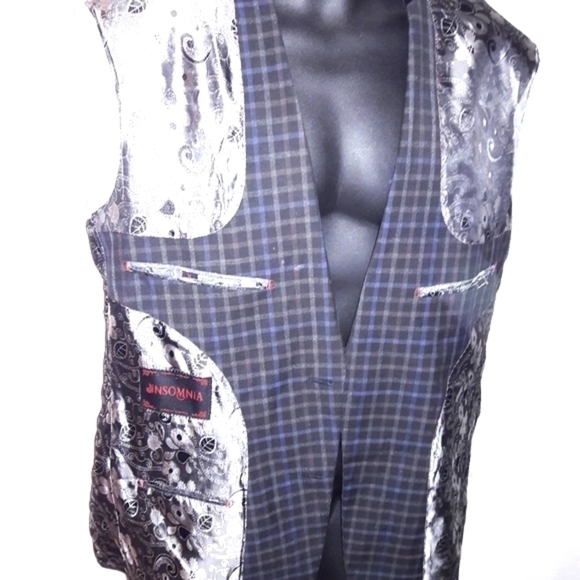 INSOMNIA MANZINO Grey Plaid Blazer, Black Velvet Accents, 40R - Picture 7 of 11